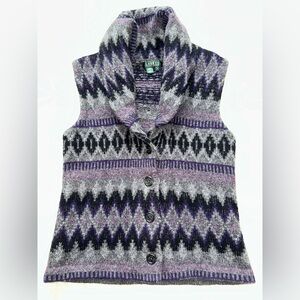 Lauren Ralph Lauren Sweater Small Vest 100% Lambswool Nordic Fair Isle